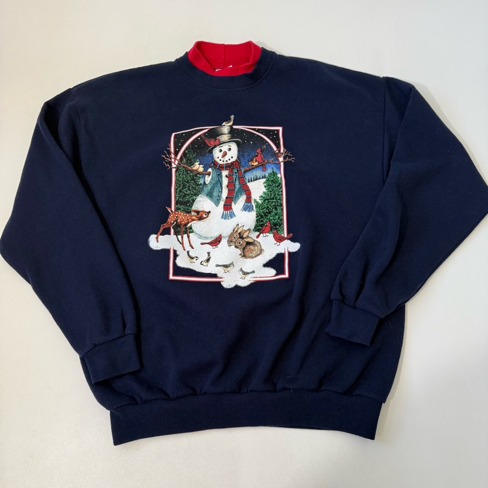 Vintage Artisans Christmas Snowman Mock Neck Pullover Sweater Womens size XL